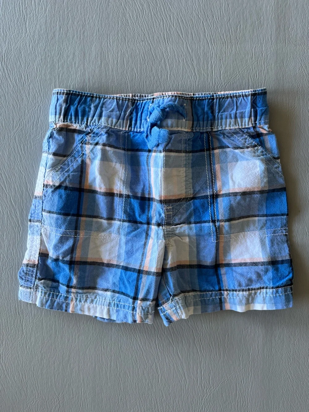 First Impressions Blue Plaid Cotton Shorts